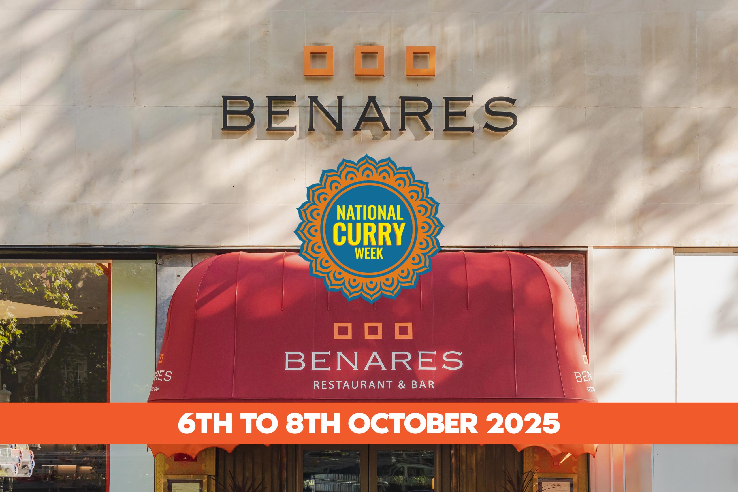 Benares exterior, canopy. with logo of National Curry Week
